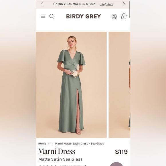Birdy Grey Sea Glass Bridesmaid Dress - Matte Satin - Picture 1 of 4
